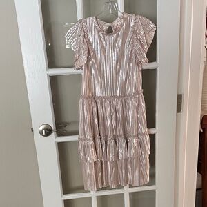 Elegant Crewcuts Metallic Kids Dress with Ruffled Sleeves size 12